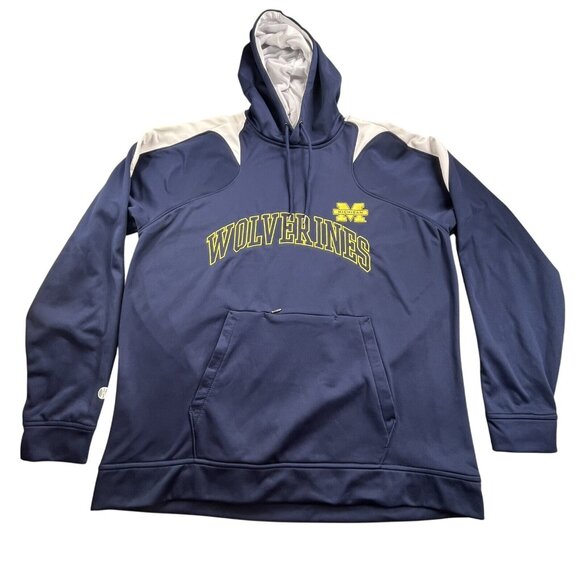 Michigan Wolverine Hoodie Men Large Blue Sweatshirt Holloway Dry Excel Spell out - Picture 1 of 11